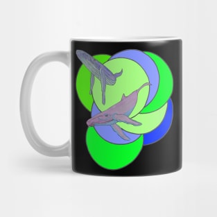 Whale Duo swimming in Colorful Circles Mug